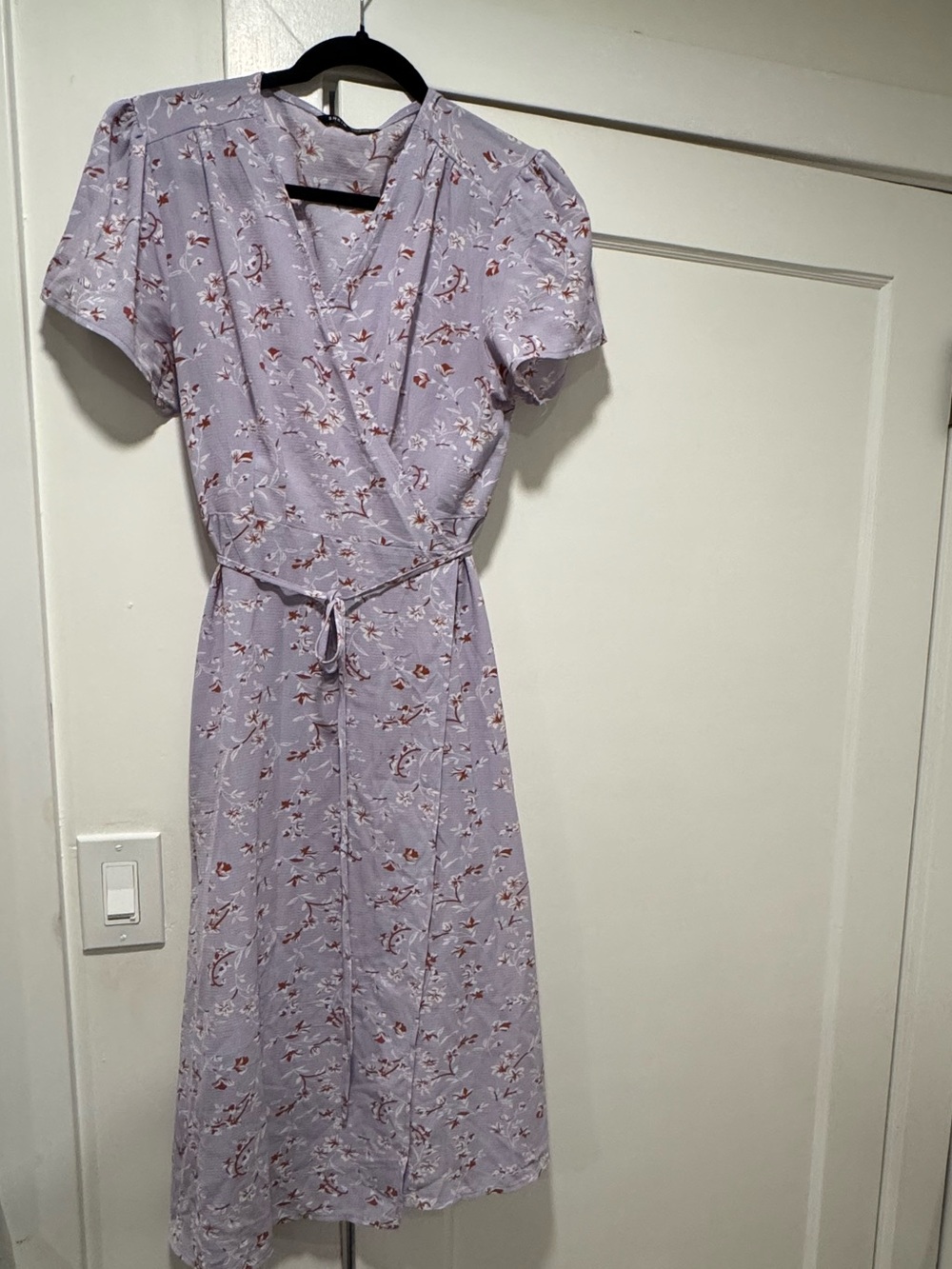 SHEIN Lavender Floral Midi Wrap Dress with Tie Waist - Picture 1 of 5